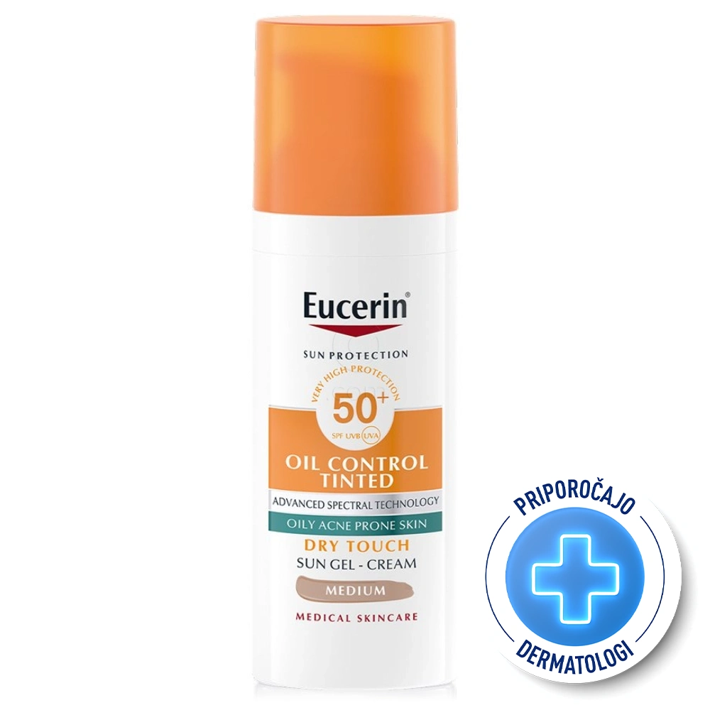 Eucerin Sun Oil Control, obarvan kremni gel za zaščito obraza odtenek Medium - ZF50+ (50 ml)